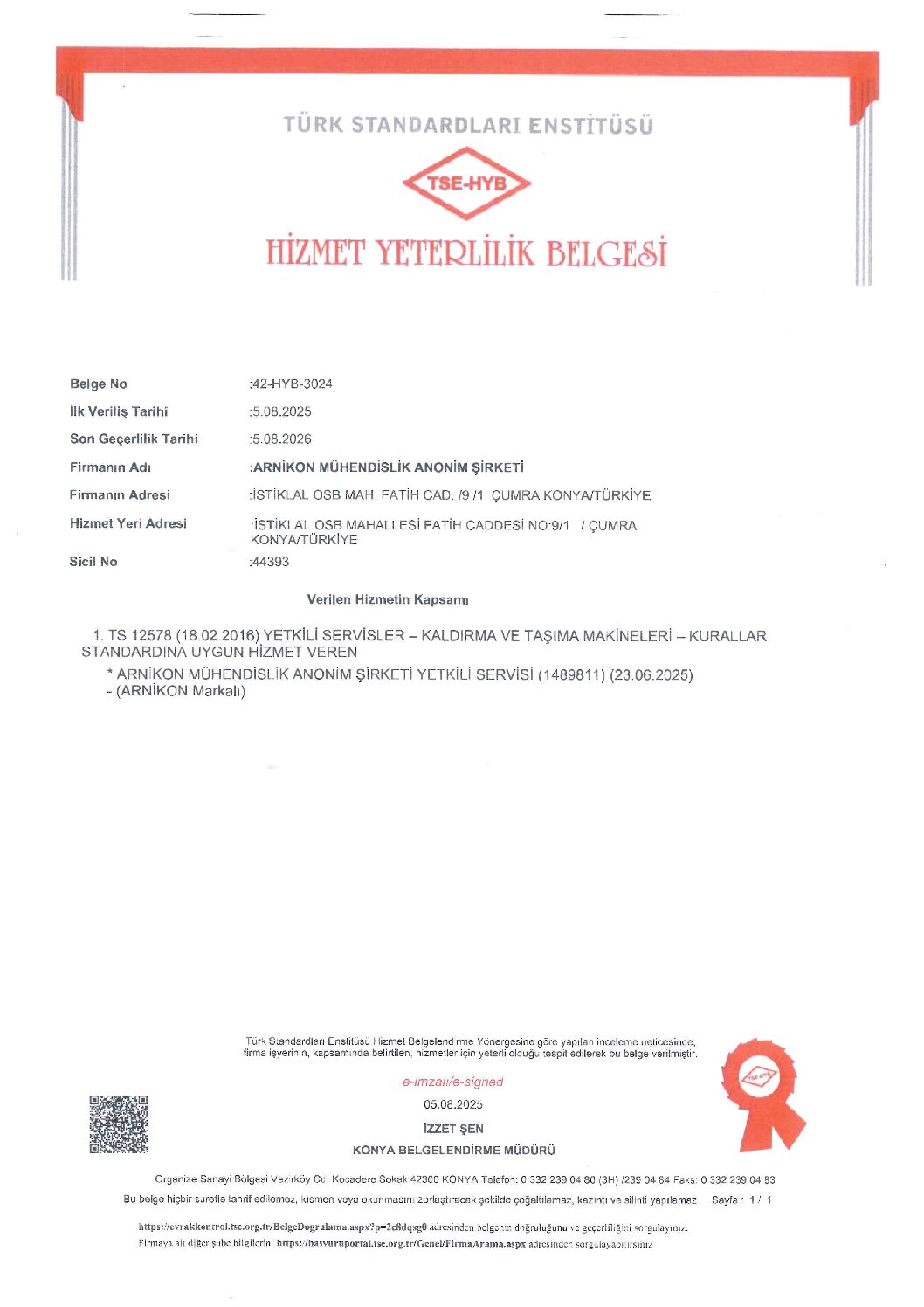 13. TSE HİZMET YETERLİLİK BELGESİ